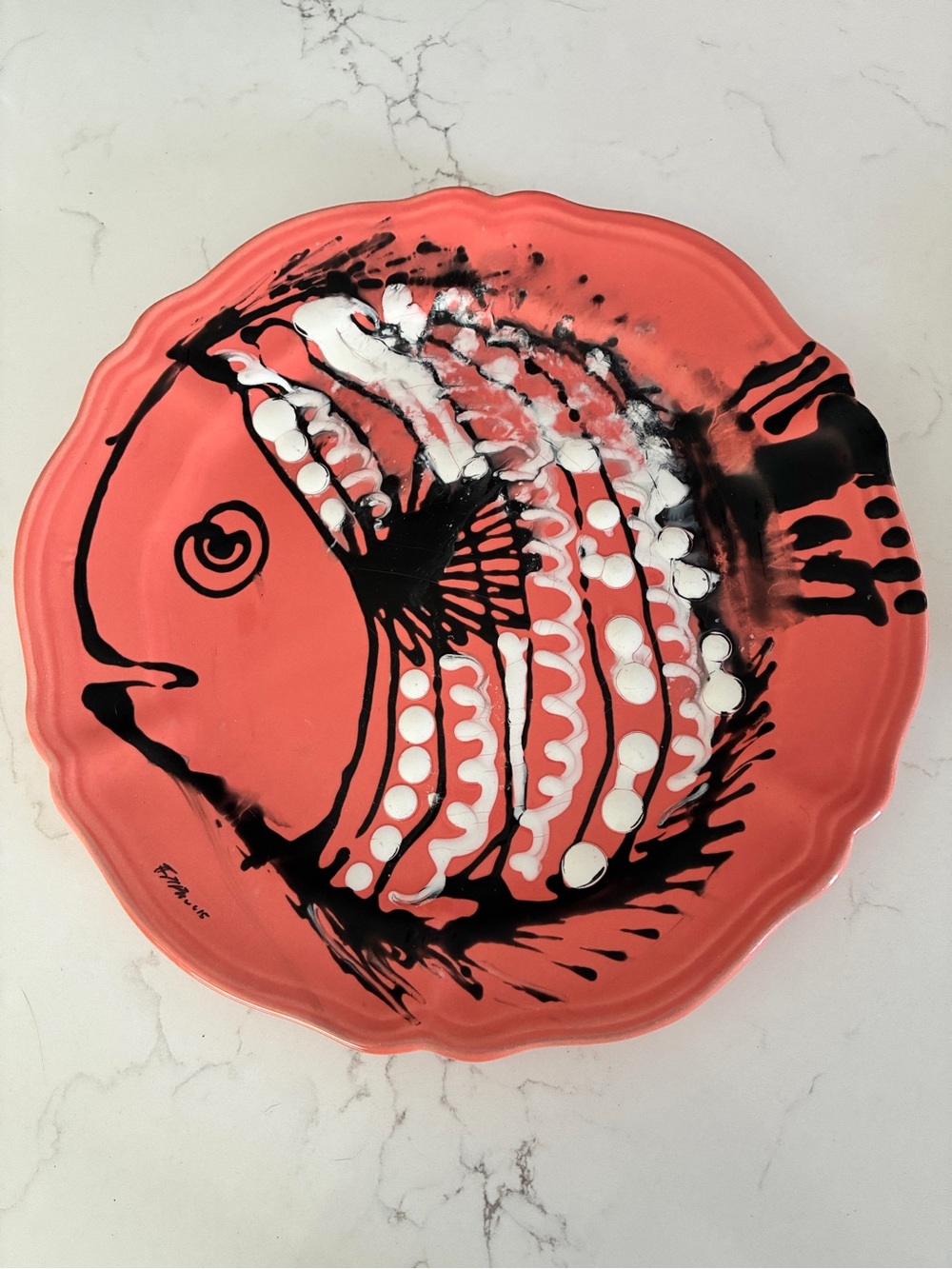 Nicola Fasano Italy Coral Red Fish Plate Hand Painted Ceramic MCM Wall Art Platt